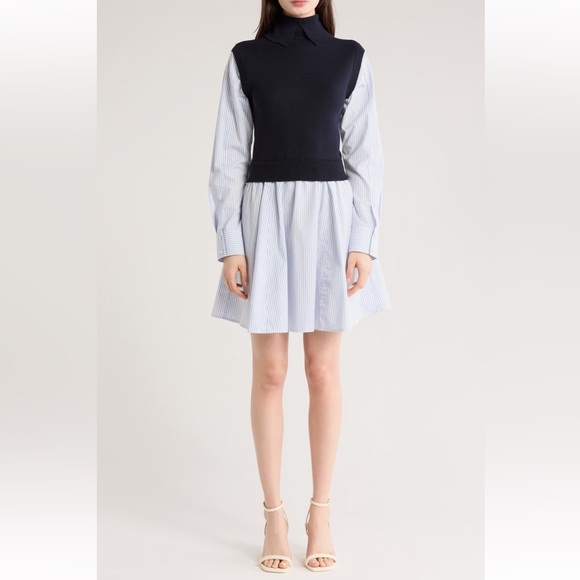 Cressida Mixed Media Twofer Shirtdress,All Products : American Fashion Style Bags On Sale